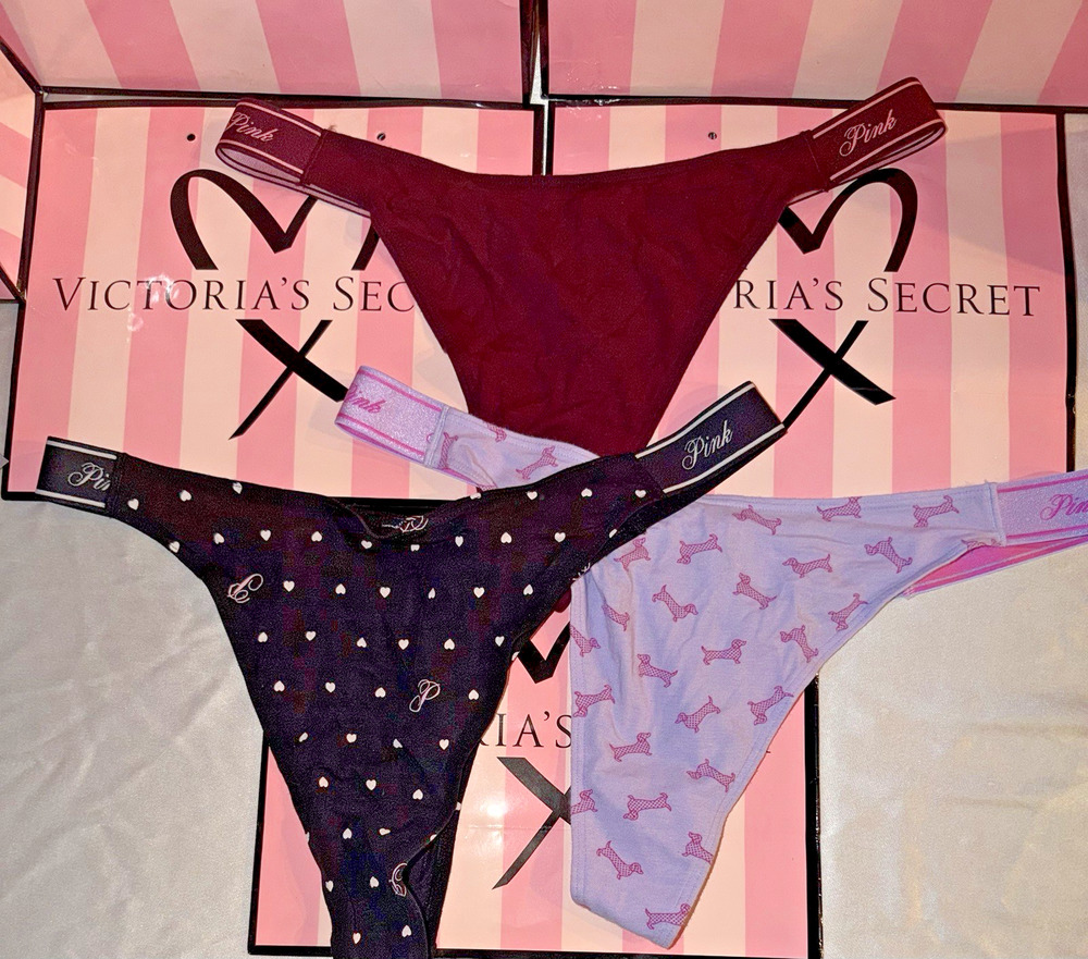 Victorias Secret PINK Thong Logo Band XL 3 Pair Rare Style